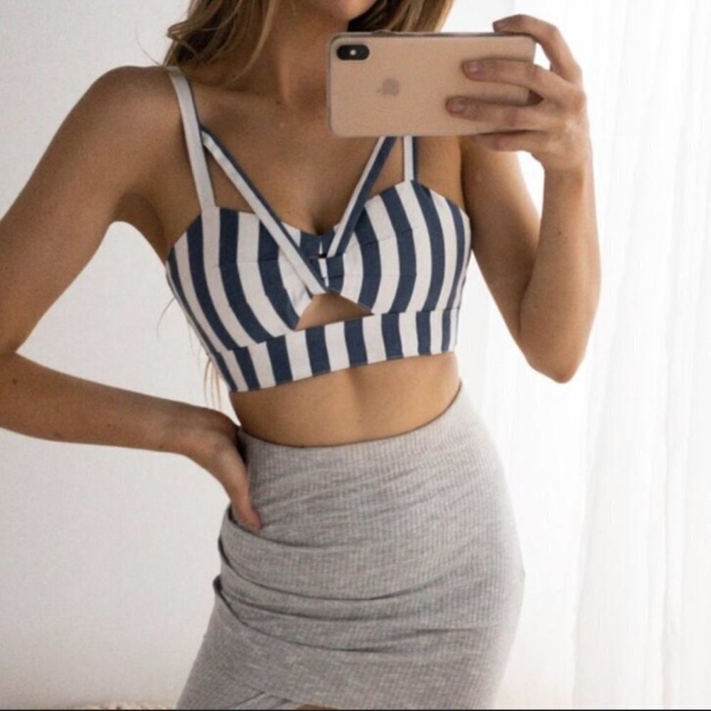 Striped Blue and White Women's Top